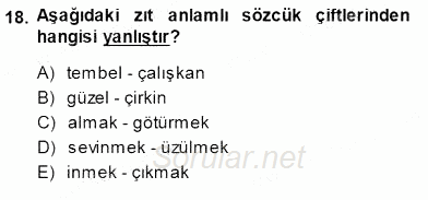 Türkçe Sözlü Anlatım 2014 - 2015 Ara Sınavı 18.Soru