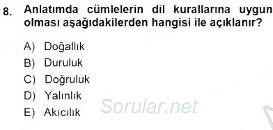 Türkçe Sözlü Anlatım 2014 - 2015 Ara Sınavı 8.Soru