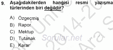 Türkçe Sözlü Anlatım 2014 - 2015 Ara Sınavı 9.Soru