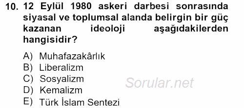 Türk Siyasal Hayatı 2012 - 2013 Dönem Sonu Sınavı 10.Soru