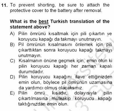 Çeviri (İng/Türk) 2012 - 2013 Ara Sınavı 11.Soru