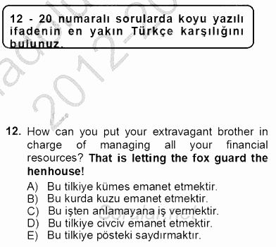 Çeviri (İng/Türk) 2012 - 2013 Ara Sınavı 12.Soru