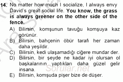 Çeviri (İng/Türk) 2012 - 2013 Ara Sınavı 14.Soru