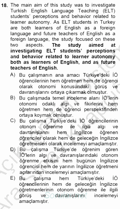 Çeviri (İng/Türk) 2012 - 2013 Ara Sınavı 18.Soru