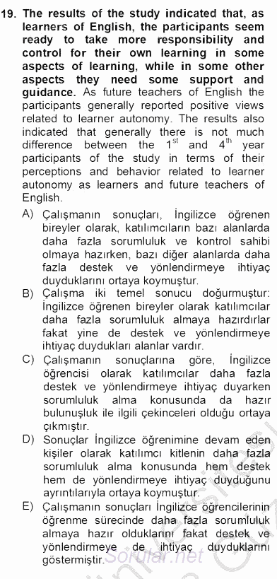 Çeviri (İng/Türk) 2012 - 2013 Ara Sınavı 19.Soru