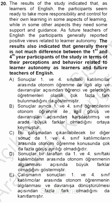 Çeviri (İng/Türk) 2012 - 2013 Ara Sınavı 20.Soru