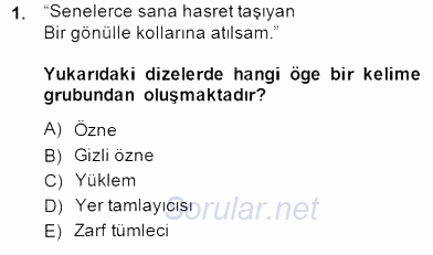 Türkçe Cümle Bilgisi 2 2014 - 2015 Dönem Sonu Sınavı 1.Soru