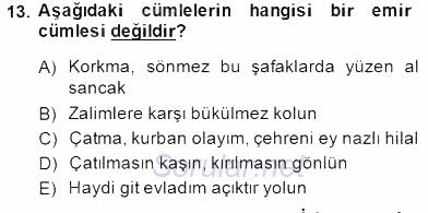 Türkçe Cümle Bilgisi 2 2014 - 2015 Dönem Sonu Sınavı 13.Soru