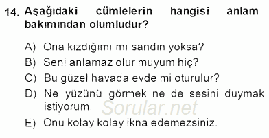 Türkçe Cümle Bilgisi 2 2014 - 2015 Dönem Sonu Sınavı 14.Soru