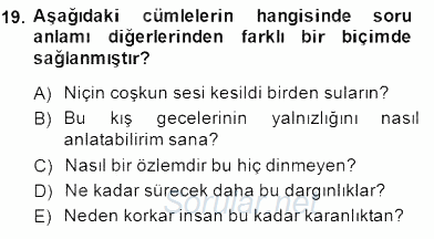 Türkçe Cümle Bilgisi 2 2014 - 2015 Dönem Sonu Sınavı 19.Soru