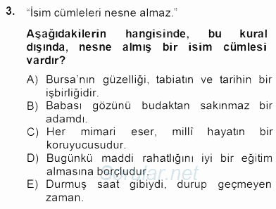 Türkçe Cümle Bilgisi 2 2014 - 2015 Dönem Sonu Sınavı 3.Soru
