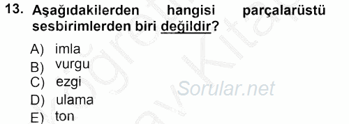 Türkçe Ses Bilgisi 2012 - 2013 Ara Sınavı 13.Soru