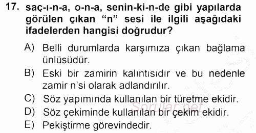 Türkçe Ses Bilgisi 2012 - 2013 Ara Sınavı 17.Soru
