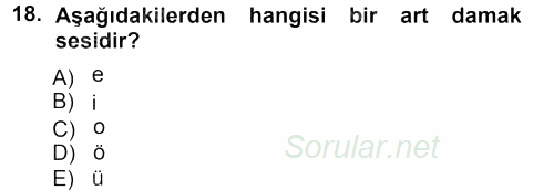 Türkçe Ses Bilgisi 2012 - 2013 Ara Sınavı 18.Soru