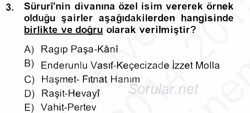 XVIII. Yüzyıl Türk Edebiyatı 2014 - 2015 Dönem Sonu Sınavı 3.Soru