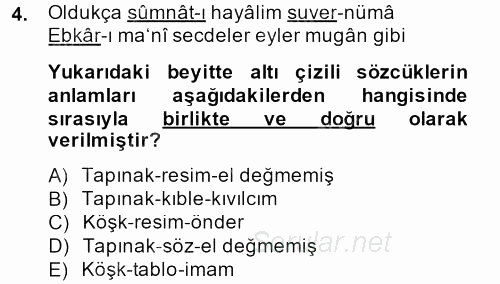 XVIII. Yüzyıl Türk Edebiyatı 2014 - 2015 Dönem Sonu Sınavı 4.Soru