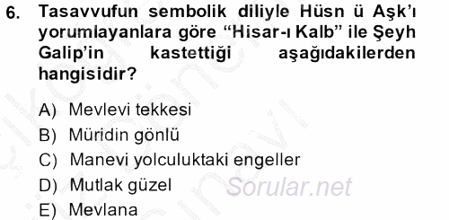 XVIII. Yüzyıl Türk Edebiyatı 2014 - 2015 Dönem Sonu Sınavı 6.Soru