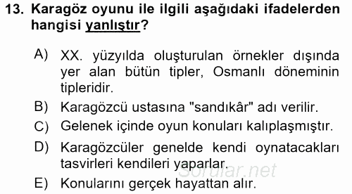 Halk Edebiyatına Giriş 2 2015 - 2016 Ara Sınavı 13.Soru