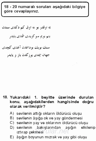 VIII-XIII. Yüzyıllar Türk Edebiyatı 2012 - 2013 Dönem Sonu Sınavı 18.Soru