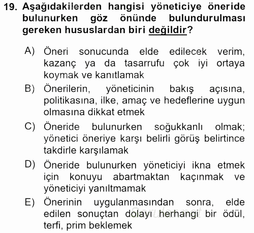 Yönetici Asistanlığı 2017 - 2018 Ara Sınavı 19.Soru