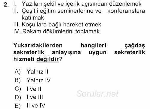 Yönetici Asistanlığı 2017 - 2018 Ara Sınavı 2.Soru