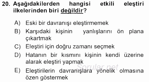 Yönetici Asistanlığı 2017 - 2018 Ara Sınavı 20.Soru