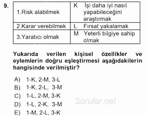 Yönetici Asistanlığı 2017 - 2018 Ara Sınavı 9.Soru