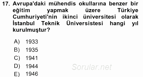 Türk Eğitim Tarihi 2016 - 2017 Dönem Sonu Sınavı 17.Soru