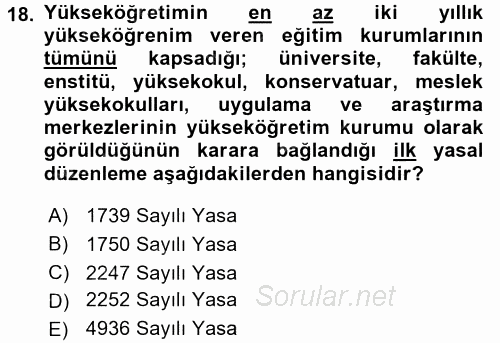 Türk Eğitim Tarihi 2016 - 2017 Dönem Sonu Sınavı 18.Soru