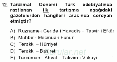 Yeni Türk Edebiyatına Giriş 1 2013 - 2014 Dönem Sonu Sınavı 12.Soru