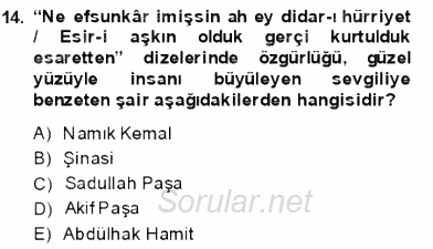 Yeni Türk Edebiyatına Giriş 1 2013 - 2014 Dönem Sonu Sınavı 14.Soru