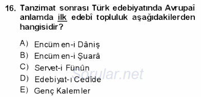Yeni Türk Edebiyatına Giriş 1 2013 - 2014 Dönem Sonu Sınavı 16.Soru