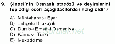 Yeni Türk Edebiyatına Giriş 1 2013 - 2014 Dönem Sonu Sınavı 9.Soru