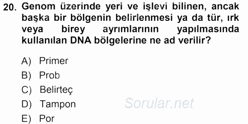 Temel Veteriner Genetik 2014 - 2015 Dönem Sonu Sınavı 20.Soru
