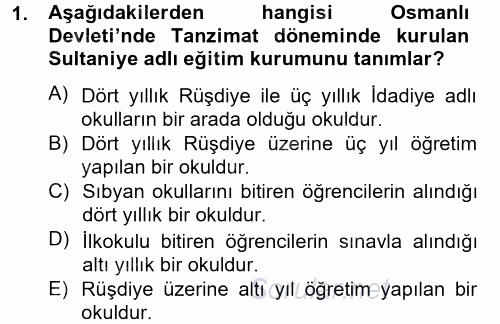 Türk Eğitim Tarihi 2014 - 2015 Ara Sınavı 1.Soru