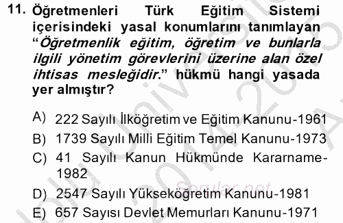 Türk Eğitim Tarihi 2014 - 2015 Ara Sınavı 11.Soru