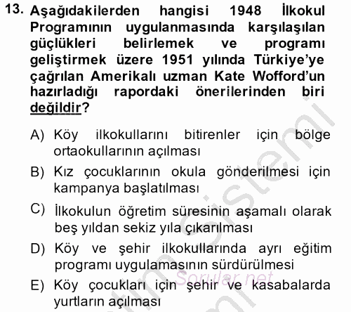 Türk Eğitim Tarihi 2014 - 2015 Ara Sınavı 13.Soru