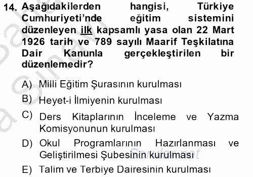 Türk Eğitim Tarihi 2014 - 2015 Ara Sınavı 14.Soru