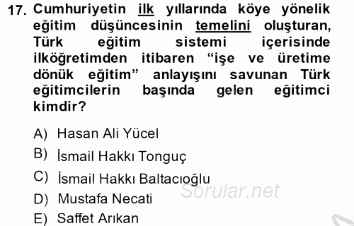 Türk Eğitim Tarihi 2014 - 2015 Ara Sınavı 17.Soru