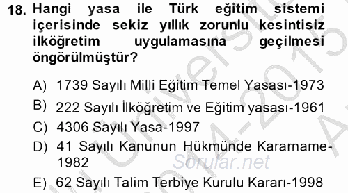 Türk Eğitim Tarihi 2014 - 2015 Ara Sınavı 18.Soru