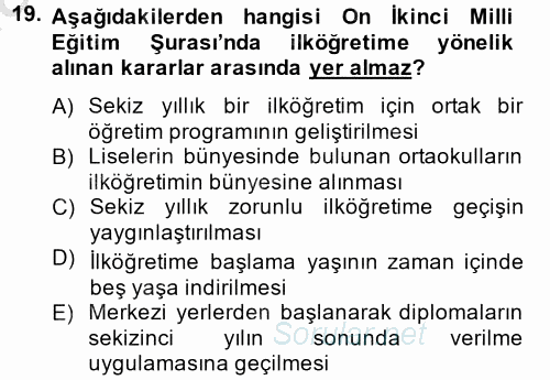 Türk Eğitim Tarihi 2014 - 2015 Ara Sınavı 19.Soru