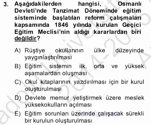 Türk Eğitim Tarihi 2014 - 2015 Ara Sınavı 3.Soru