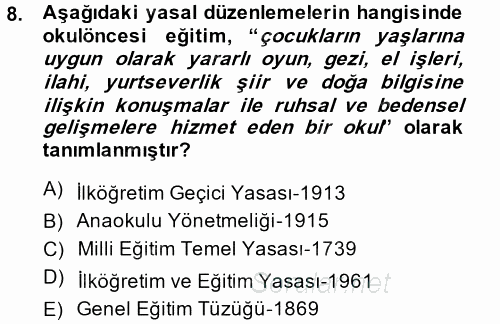 Türk Eğitim Tarihi 2014 - 2015 Ara Sınavı 8.Soru