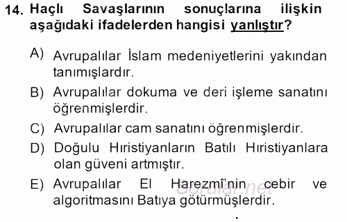 Kültür Tarihi 2013 - 2014 Ara Sınavı 14.Soru