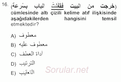 Arapça 3 2012 - 2013 Tek Ders Sınavı 16.Soru
