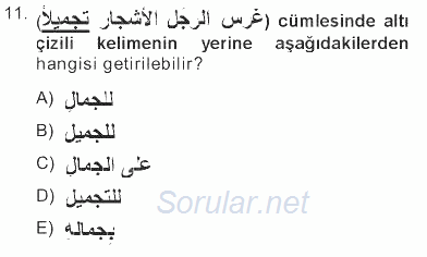 Arapça 3 2012 - 2013 Tek Ders Sınavı 11.Soru