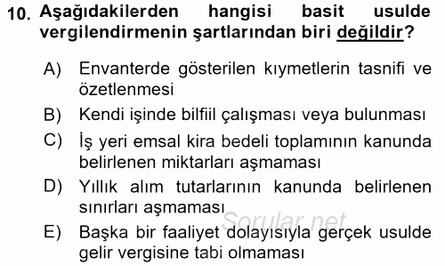 Türk Vergi Sistemi 2016 - 2017 Ara Sınavı 10.Soru