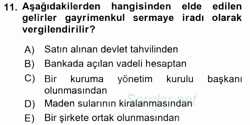 Türk Vergi Sistemi 2016 - 2017 Ara Sınavı 11.Soru
