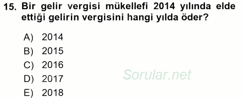 Türk Vergi Sistemi 2016 - 2017 Ara Sınavı 15.Soru