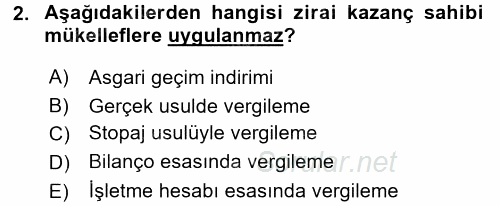 Türk Vergi Sistemi 2016 - 2017 Ara Sınavı 2.Soru